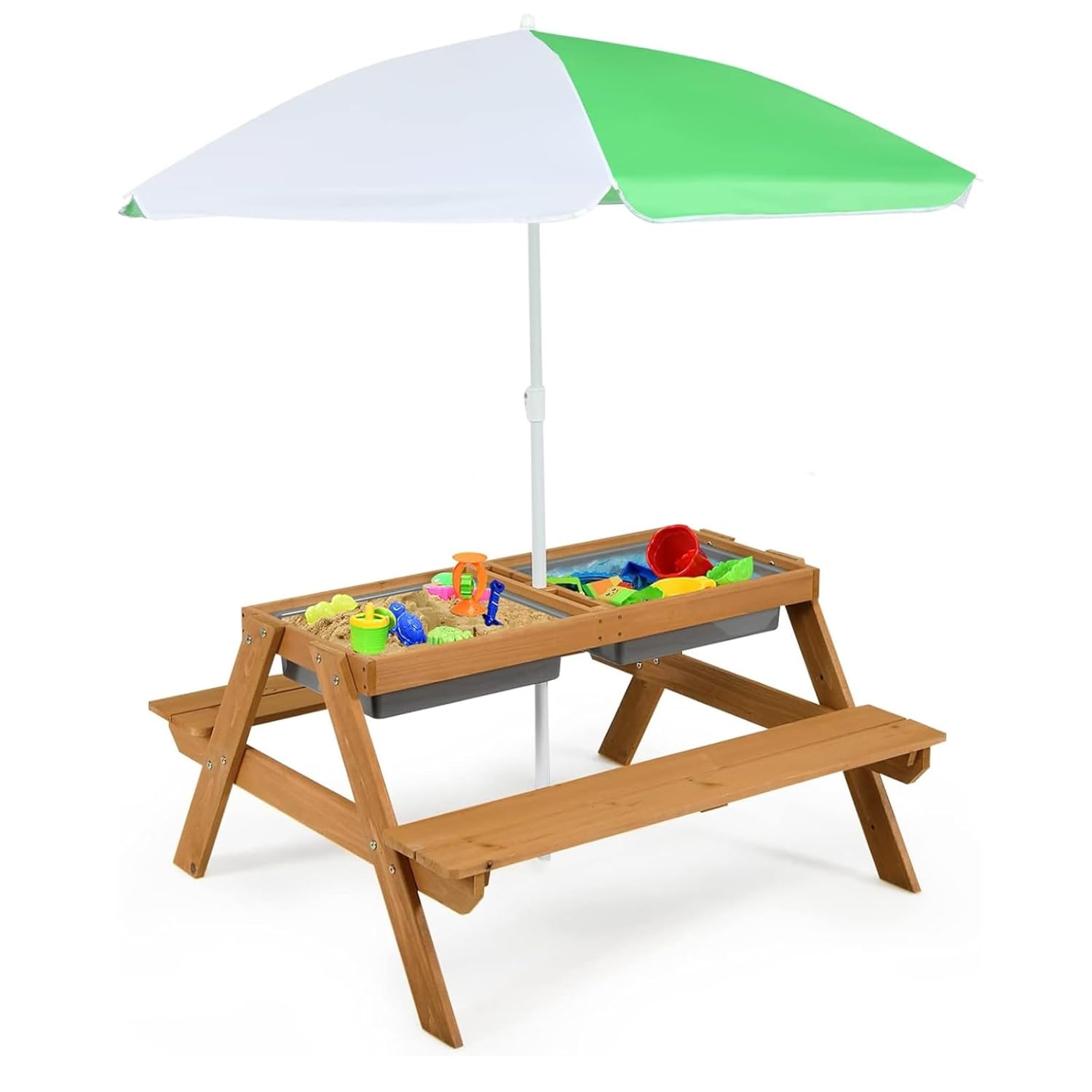 Kids Outdoor Umbrella For Table - Table de pique-nique 4-en-1 en cèdre