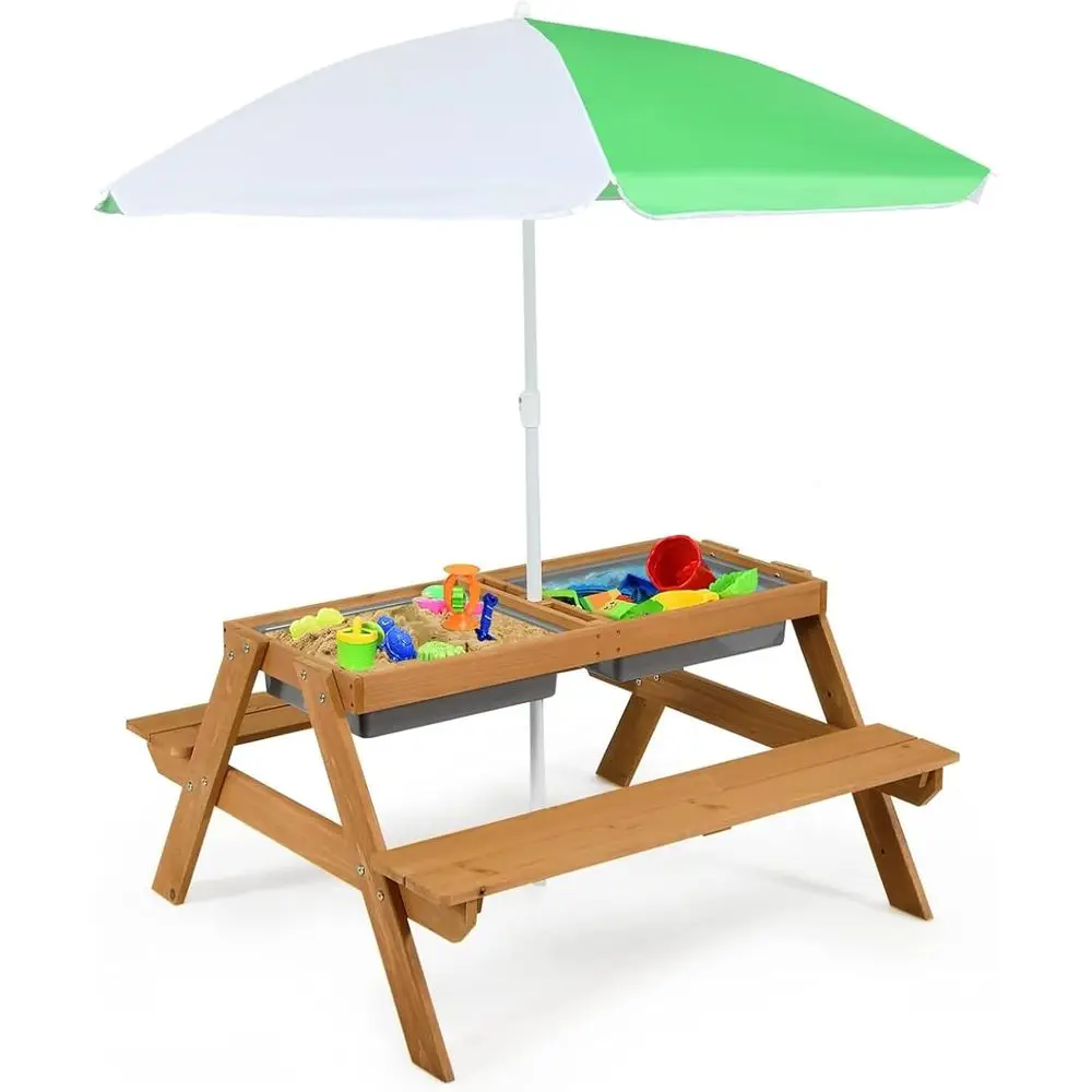 Kids Outdoor Umbrella For Table - Table de pique-nique 4-en-1 en bois