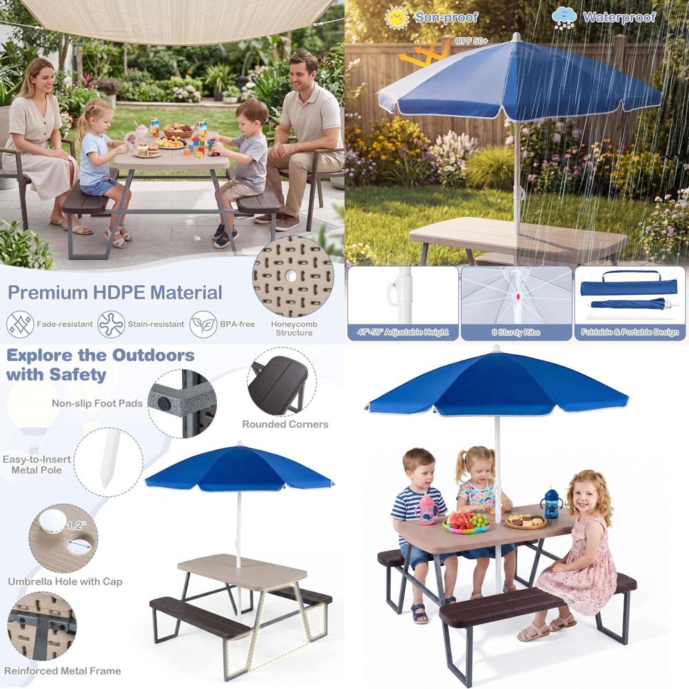 Kids Outdoor Umbrella For Table - Table de pique-nique pour enfants, ensemble