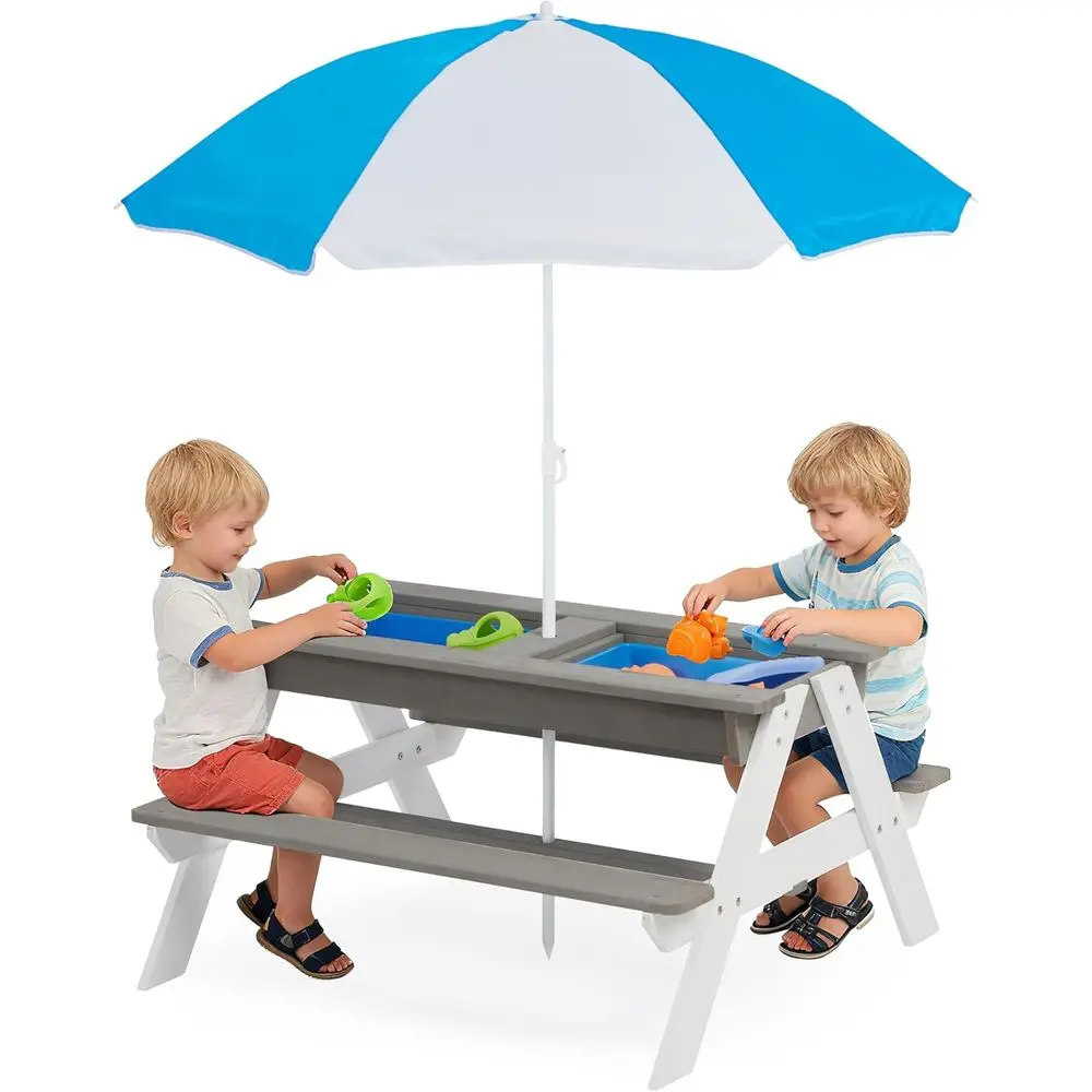 Kids Outdoor Umbrella For Table - Table de pique-nique en bois convertible