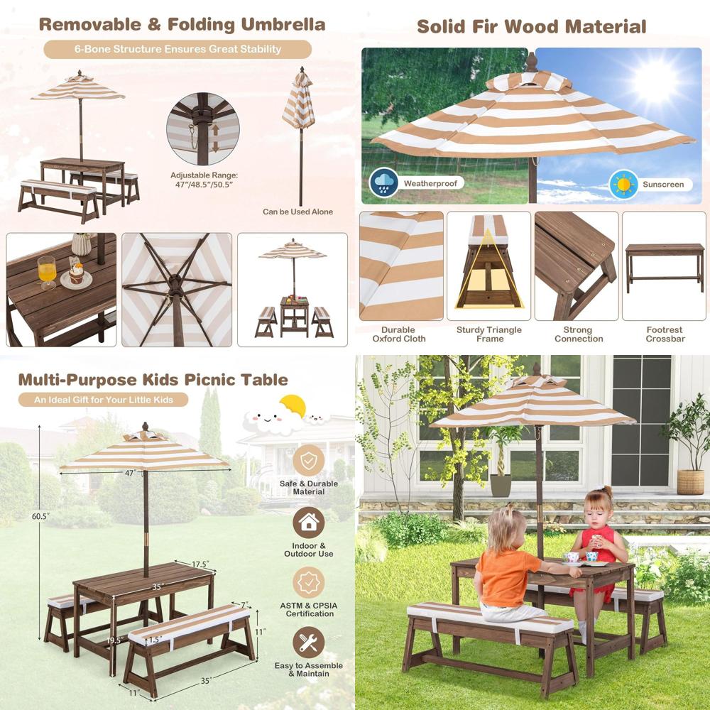 Kids Outdoor Umbrella For Table - Table de pique-nique pour enfants, ensemble