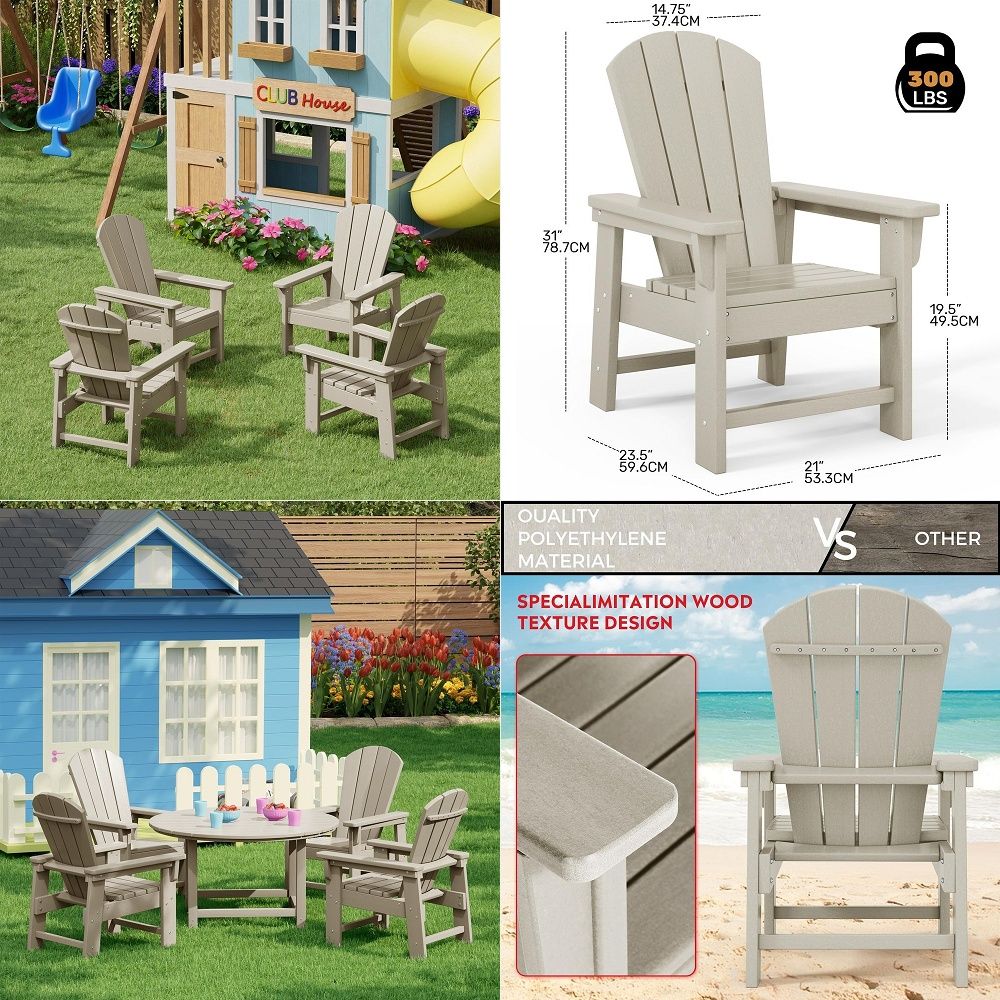 Kids Outdoor Lawn Chair - Ensemble de 4 chaises Adirondack pour
