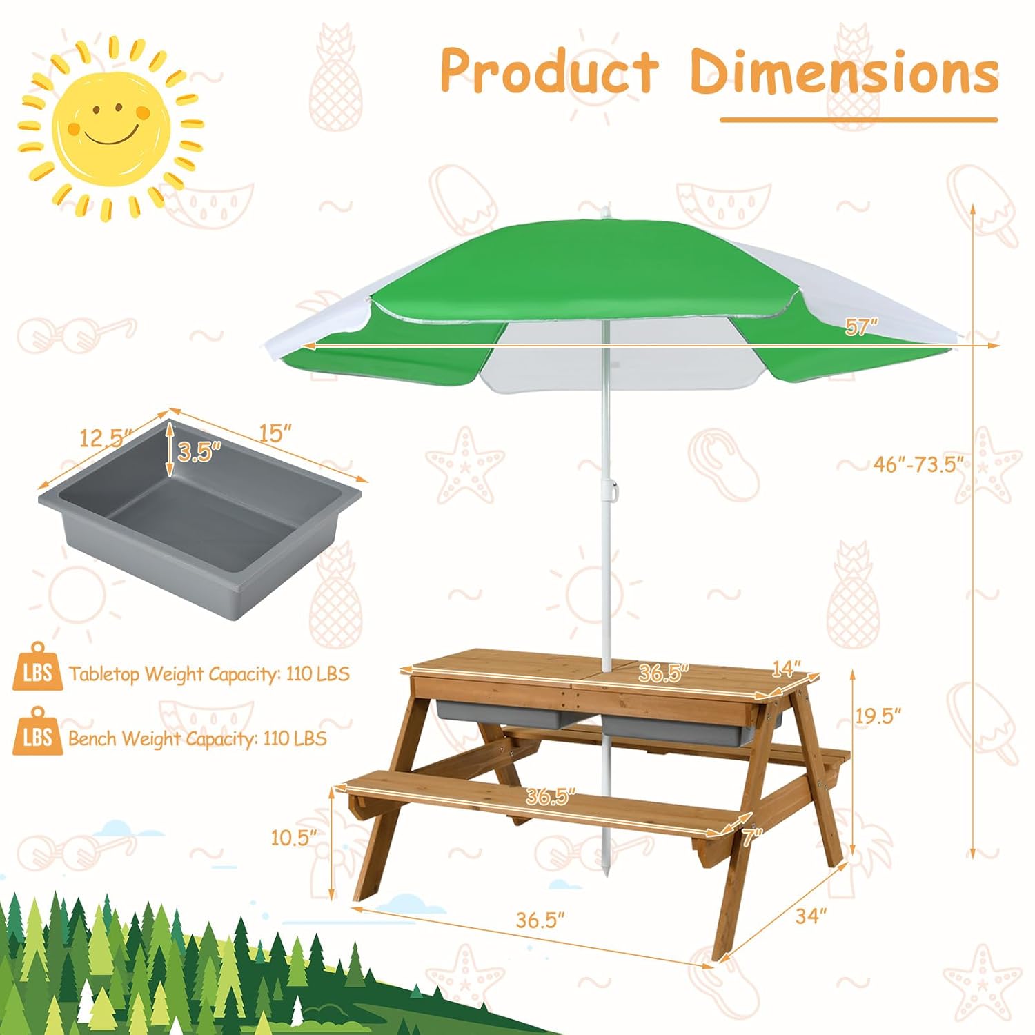 Table de pique-nique 4-en-1 en - Kids Outdoor Umbrella For Table avis et prix