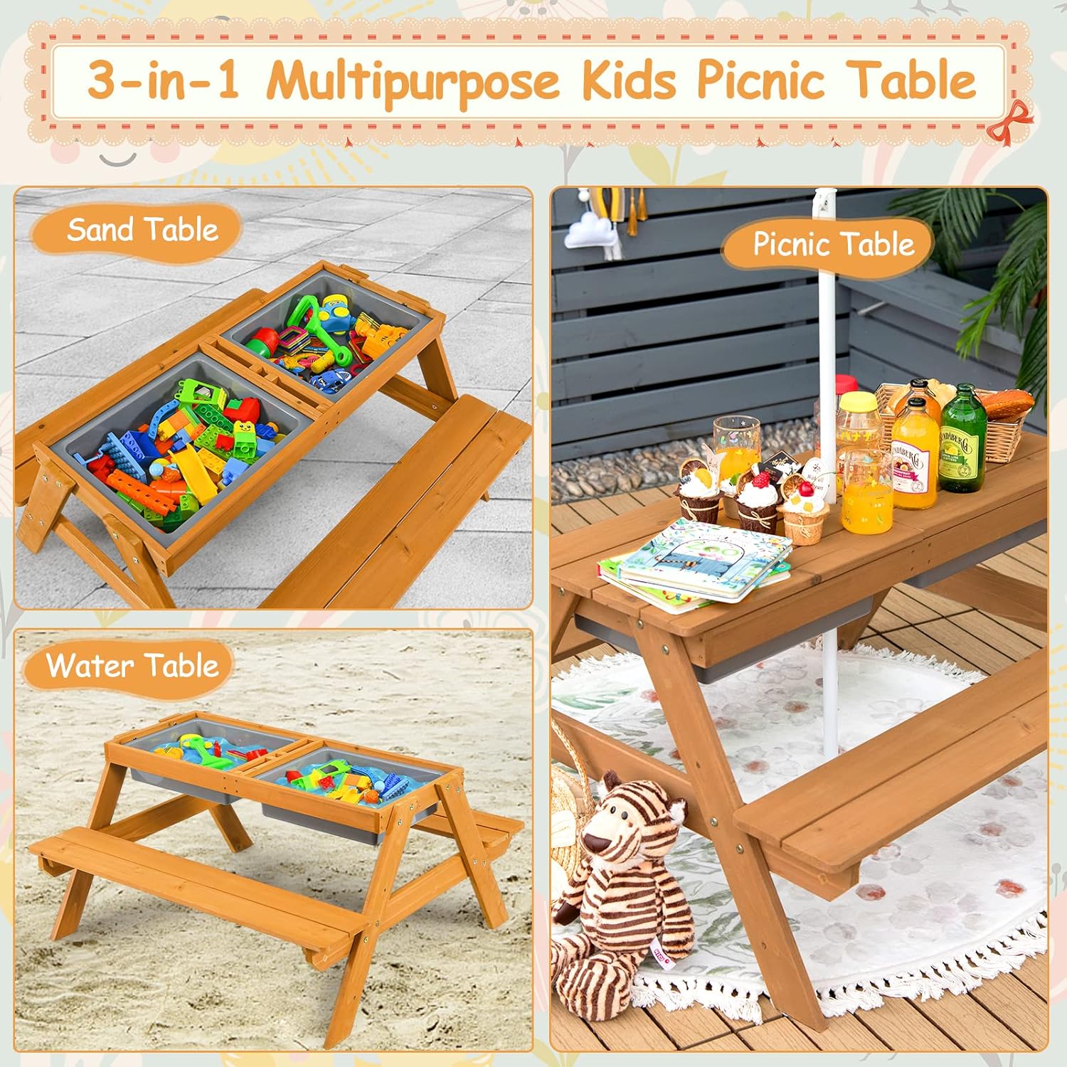 Table de pique-nique 4-en-1 en - Kids Outdoor Umbrella For Table avis et prix
