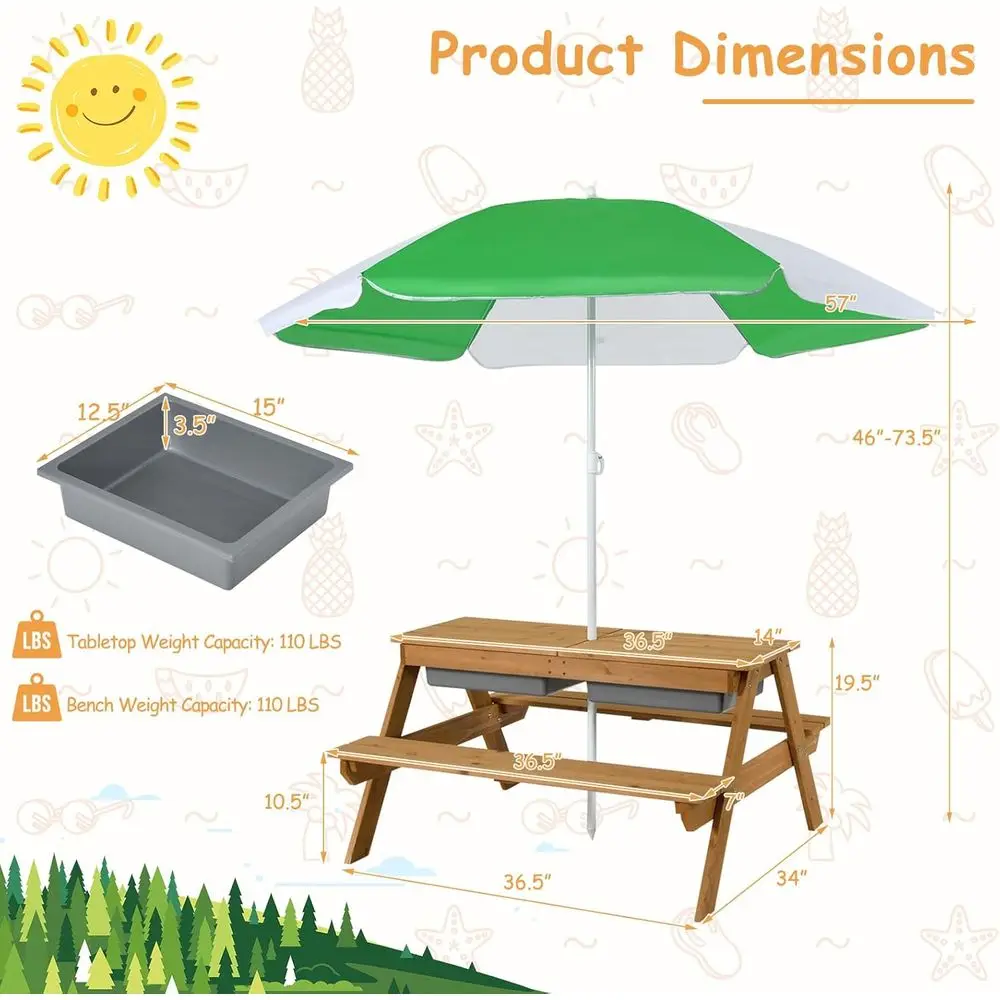 Table de pique-nique 4-en-1 en - Kids Outdoor Umbrella For Table avis et prix