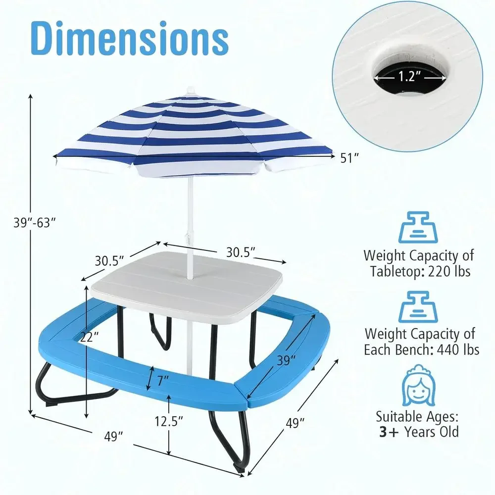 Table de pique-nique pour enfa - Kids Outdoor Umbrella For Table avis et prix