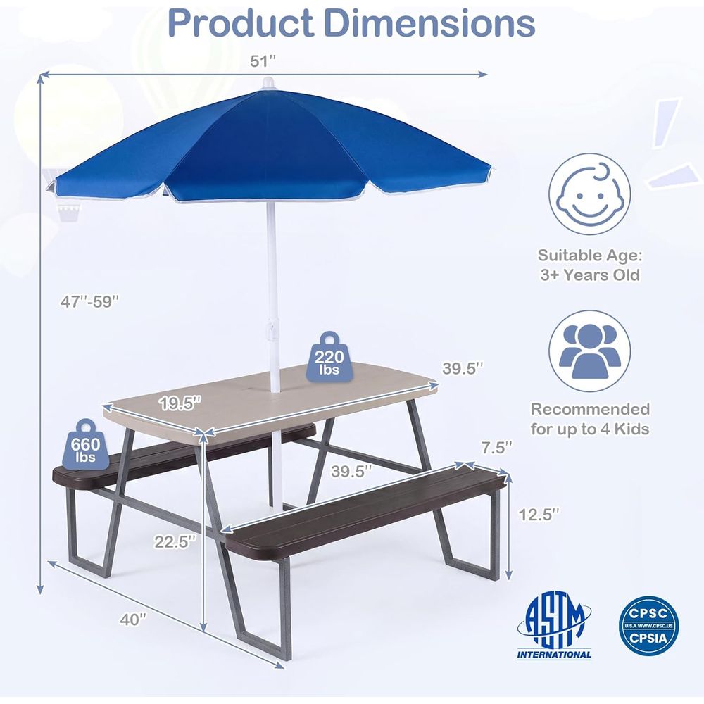 Table de pique-nique pour enfa - Kids Outdoor Umbrella For Table avis et prix