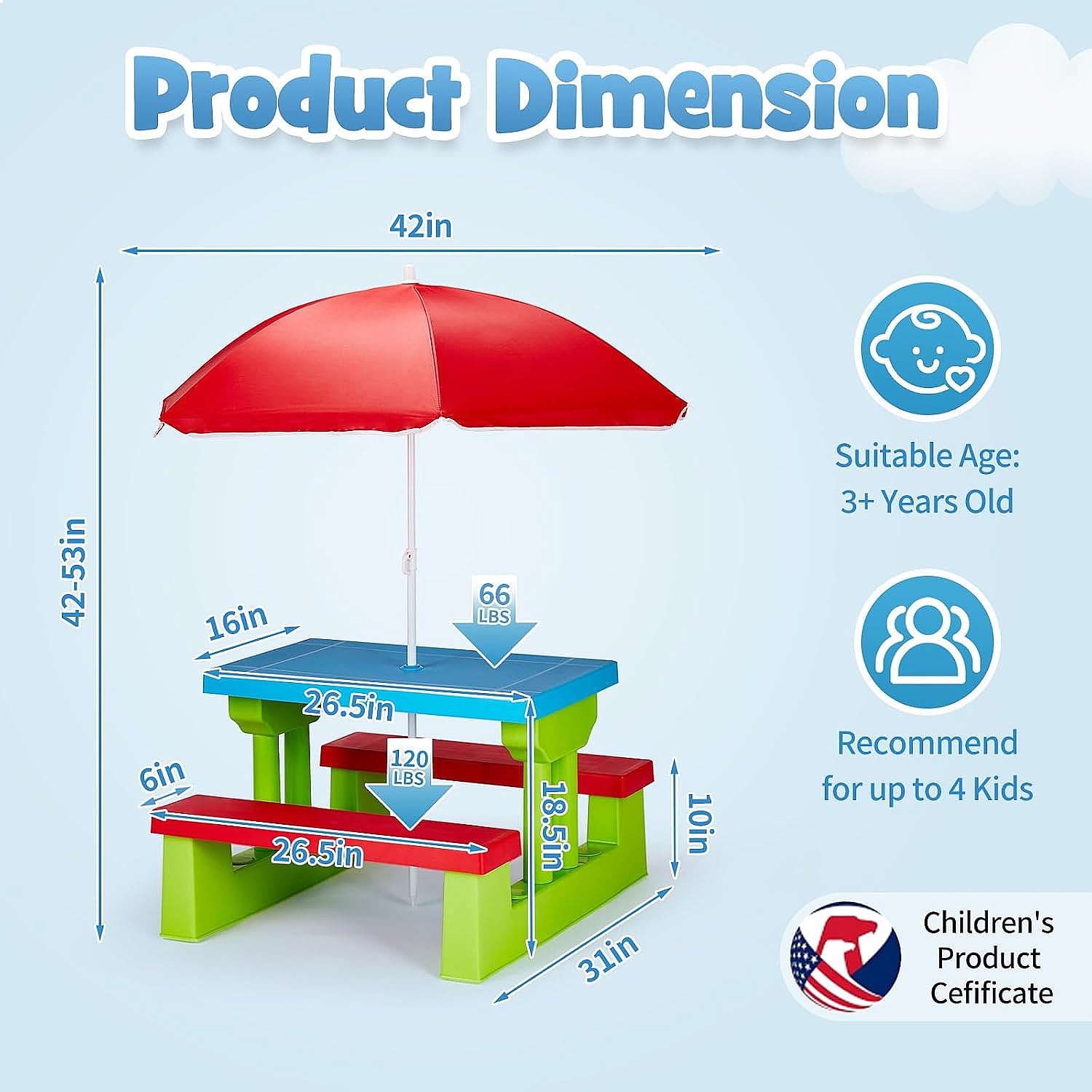 Table de pique-nique pour enfa - Kids Outdoor Umbrella For Table avis et prix