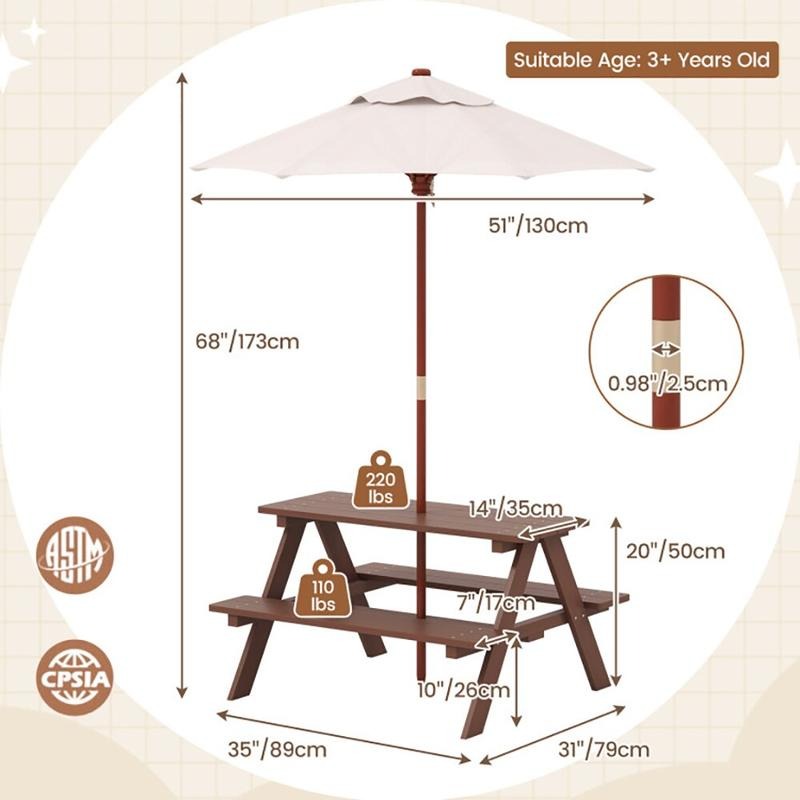 Ensemble table et banc de piqu - Kids Outdoor Umbrella For Table avis et prix