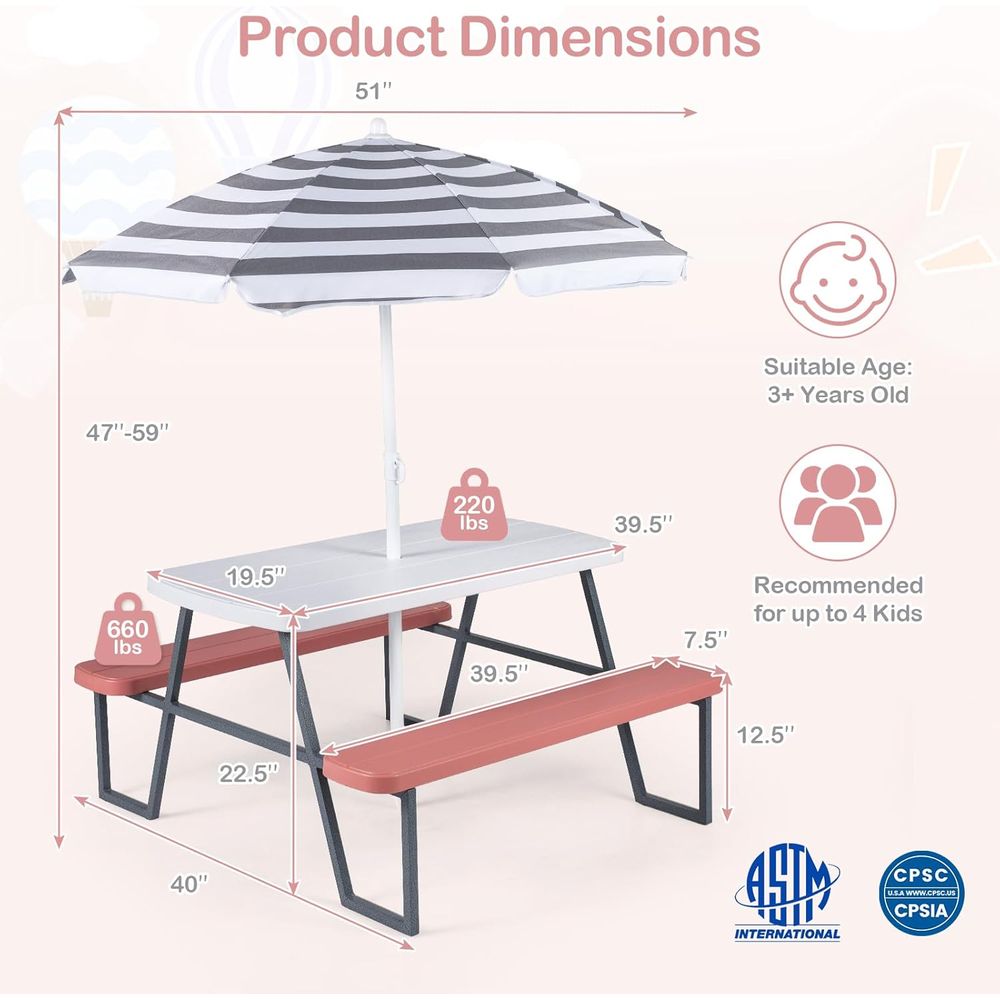 Table de pique-nique pour enfa - Kids Outdoor Umbrella For Table avis et prix